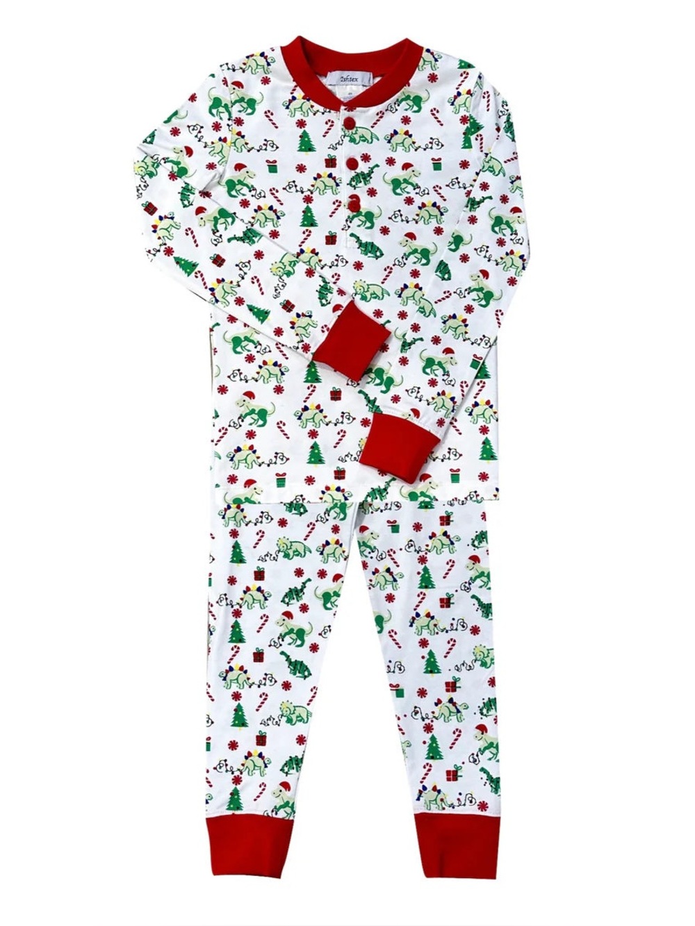 Ishtex Worn 1x Boys Christmas Green Dinosaur Pajama Set Pants Shirt Holiday Sz 8